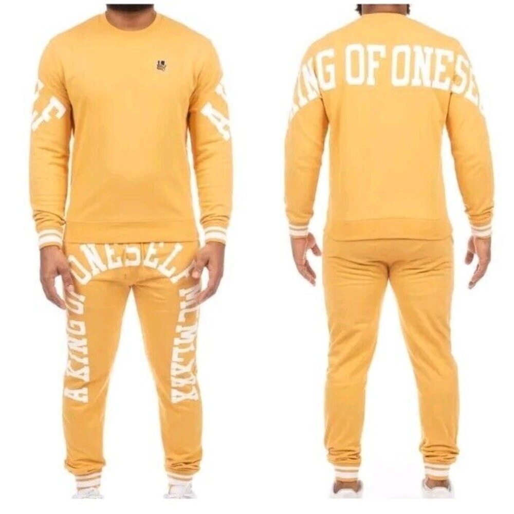 AKOO Men's Tracksuit Set 2 Piece Long Sleeve Sweat suit Gold Pants Sweater 2XL